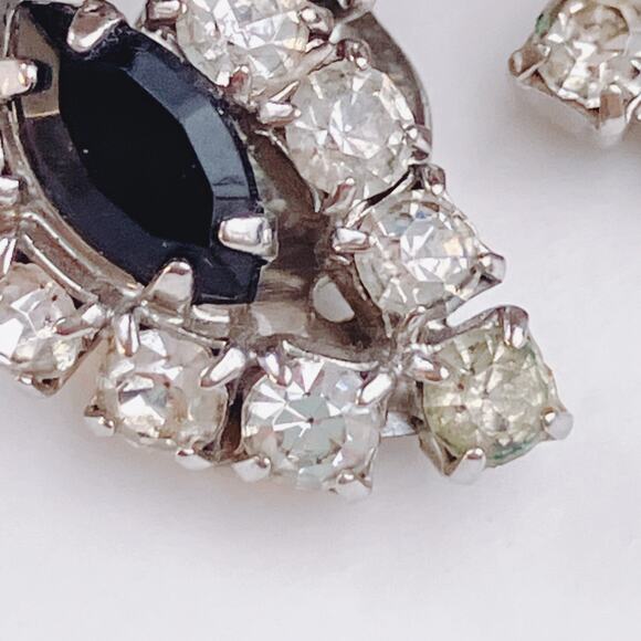 VTG Mid Century Clip On Earrings Rhinestone Crescent Silver Tone 1950s 1960s - Picture 5 of 12